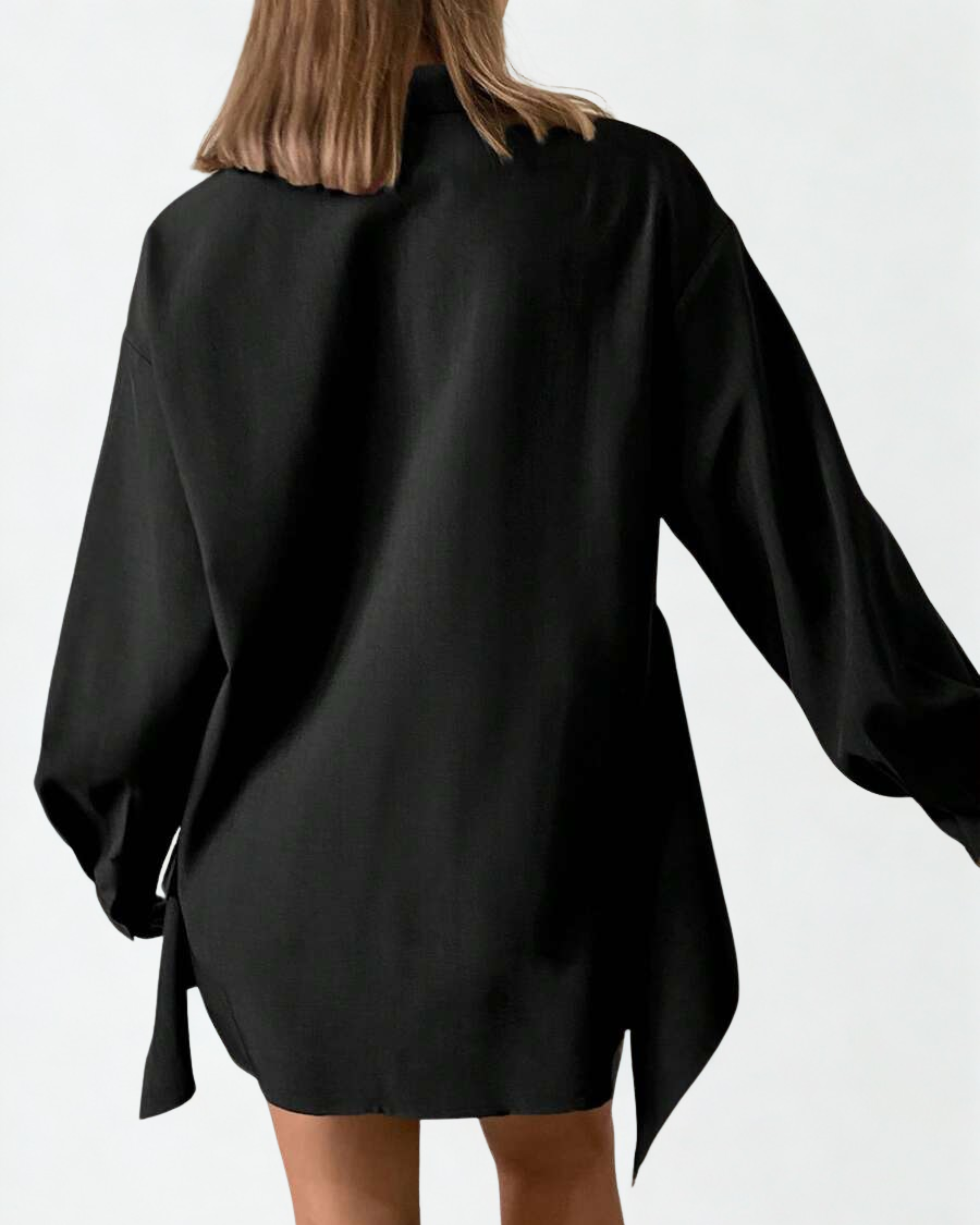 Camisa Feminina Longa Preta Oversized – 2 em 1