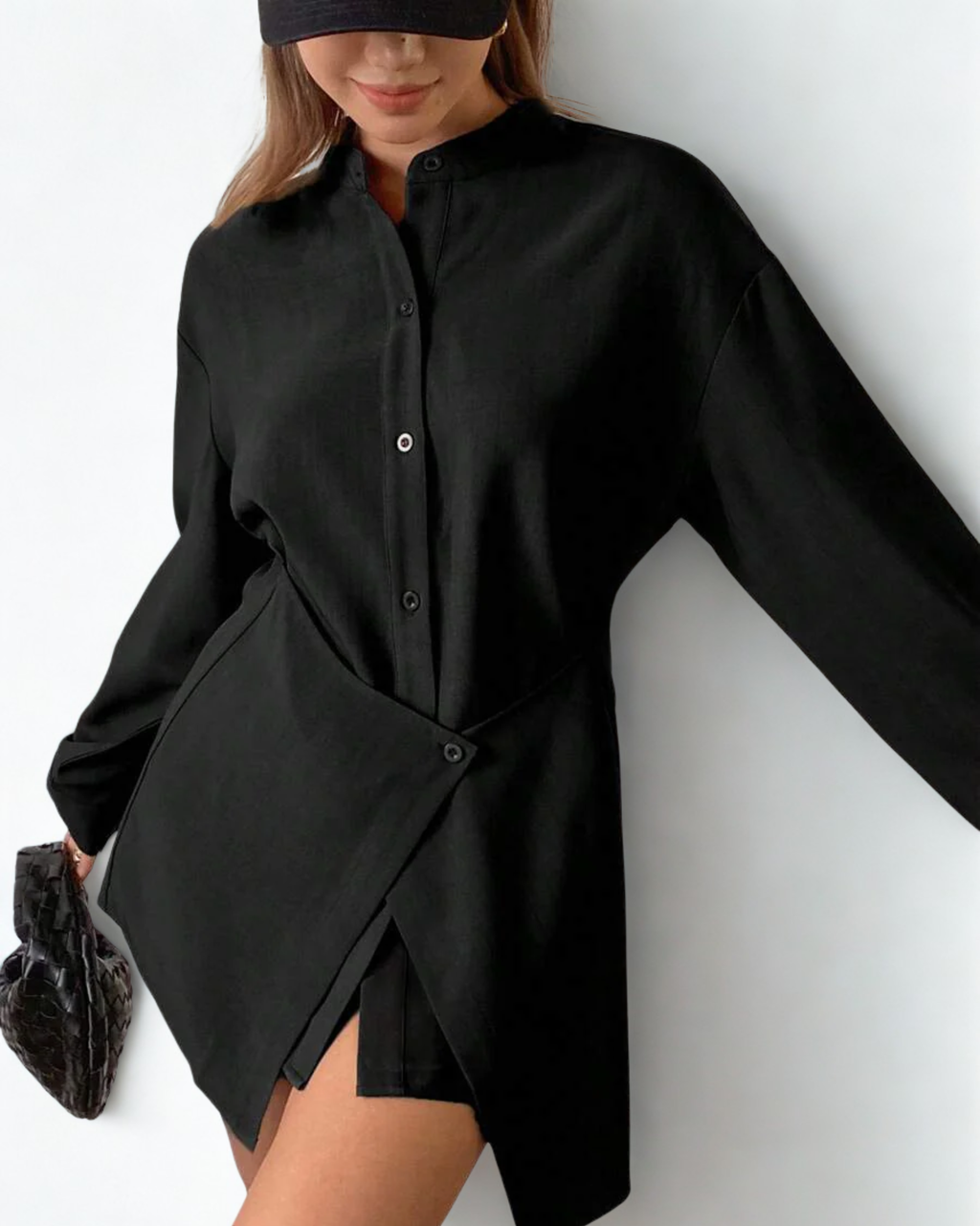 Camisa Feminina Longa Preta Oversized – 2 em 1