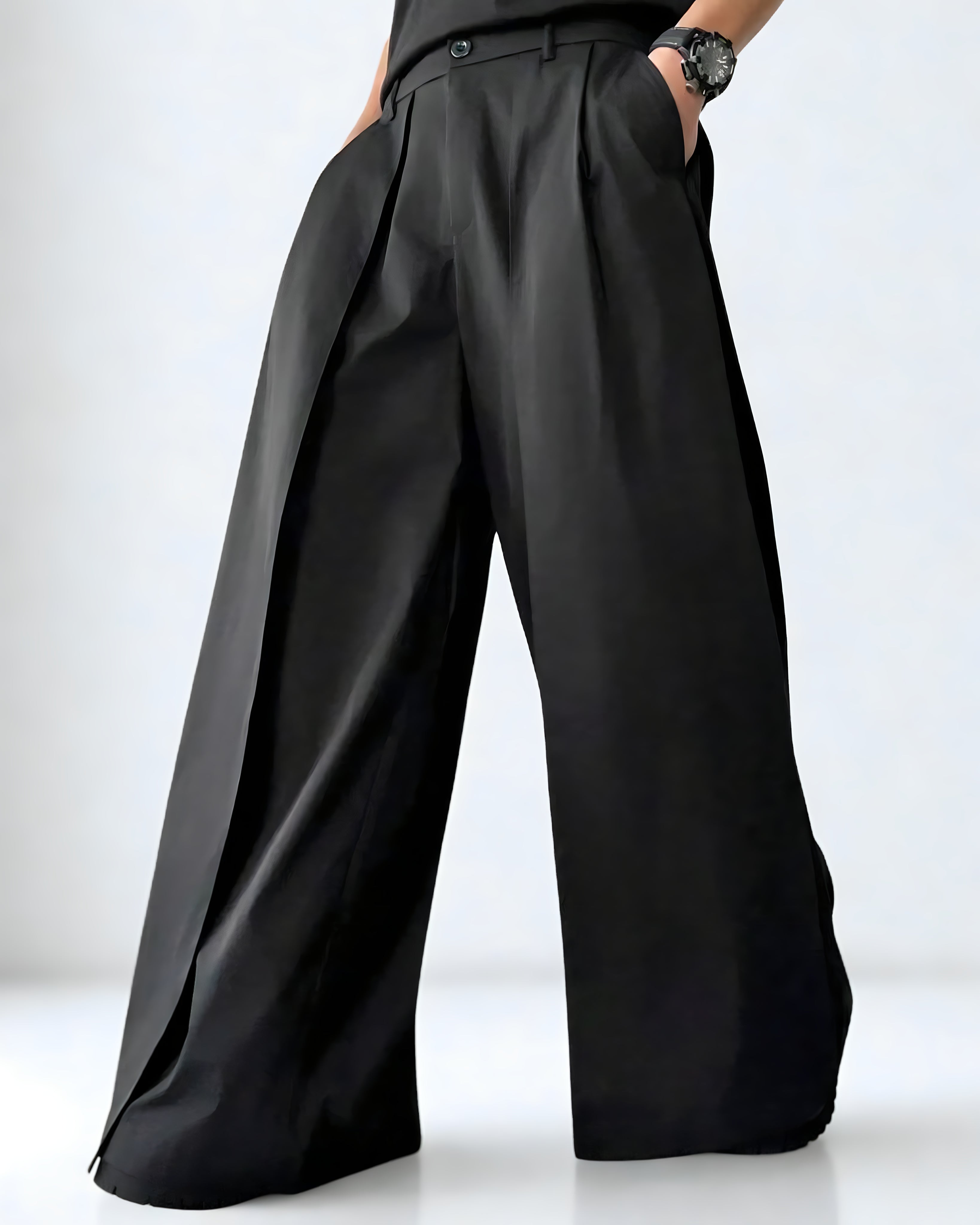 Calça Masculina Preta Wide Leg – Estilo Japonês e Caimento Solto