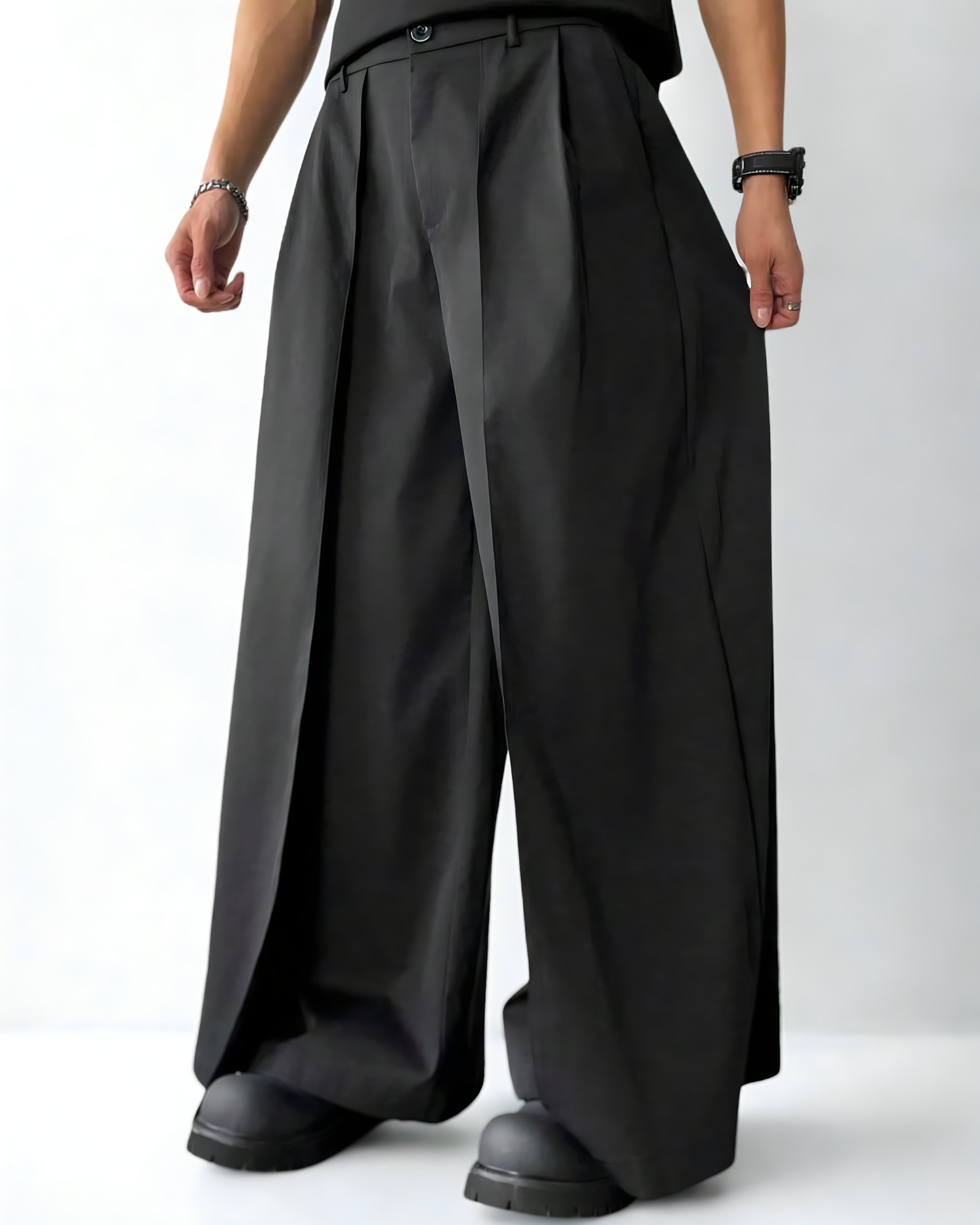 Calça Masculina Preta Wide Leg – Estilo Japonês e Caimento Solto