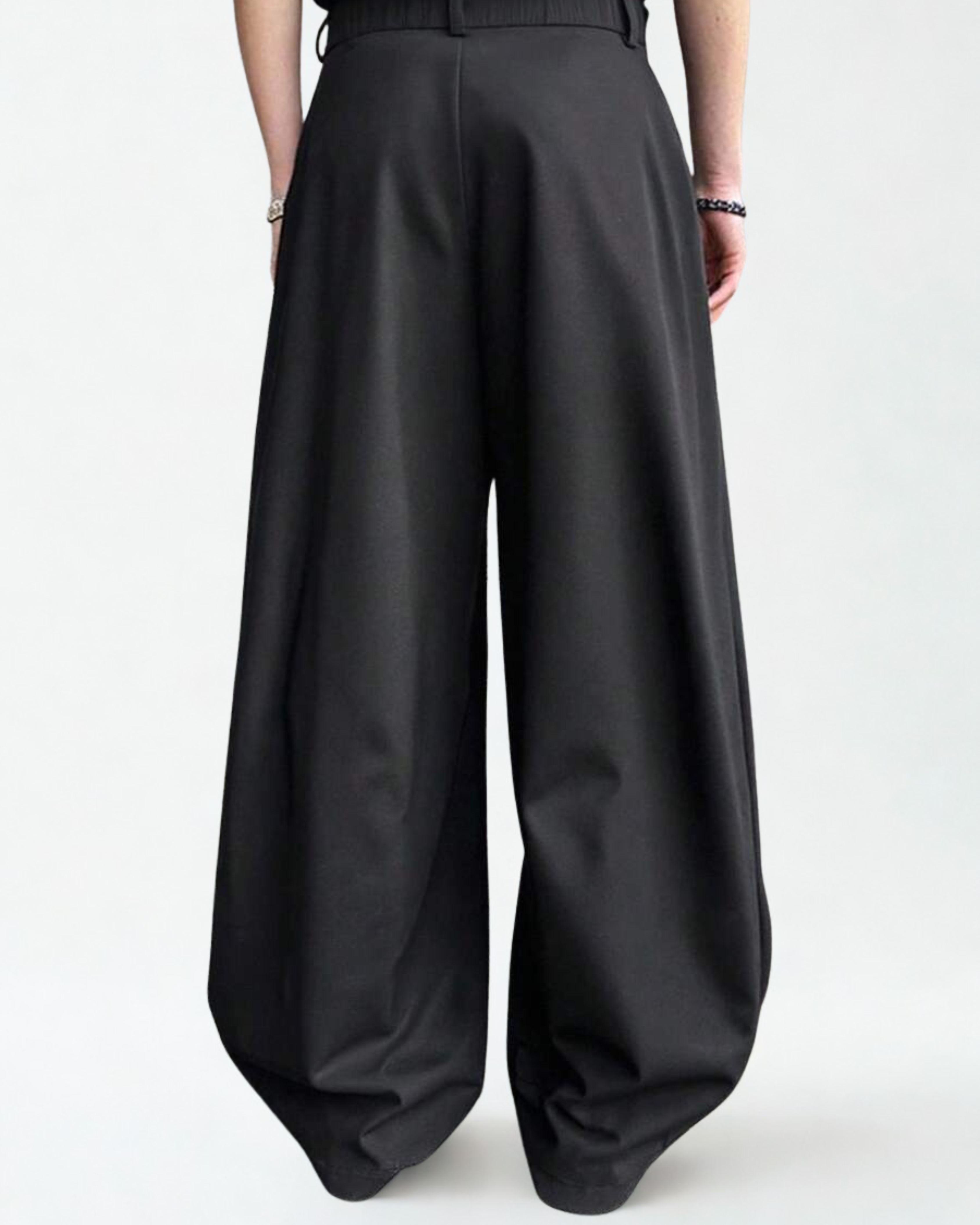 Calça Masculina Preta Plissada – Cintura Alta, Perna Larga e Caimento Oversized