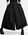 Calças Femininas Pretas Culotte de Perna Larga – Design Estruturado e Elegante